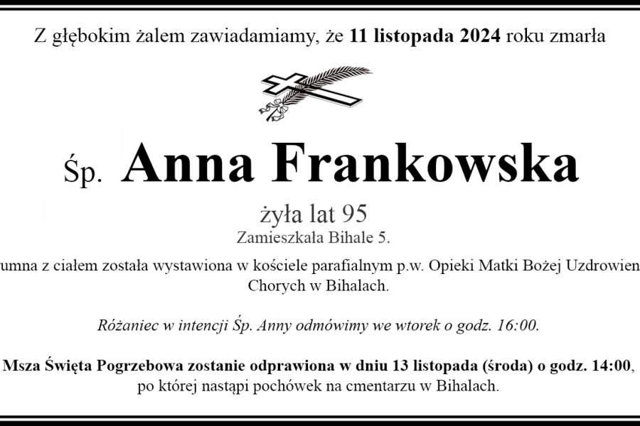 Zmarła Anna Frankowska